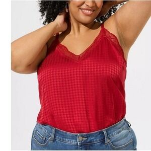 Torrid Satin Jacquard Lace Trim Cami 2X 18-20 Jester Red Houndstooth Adjustable